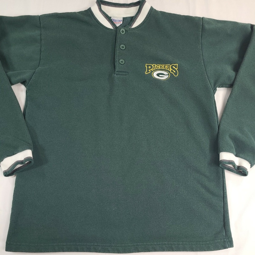 VINTAGE Green Bay Packers 1/4 Button Up Sweatshirt Sz M NFL True Fan Sportswear
